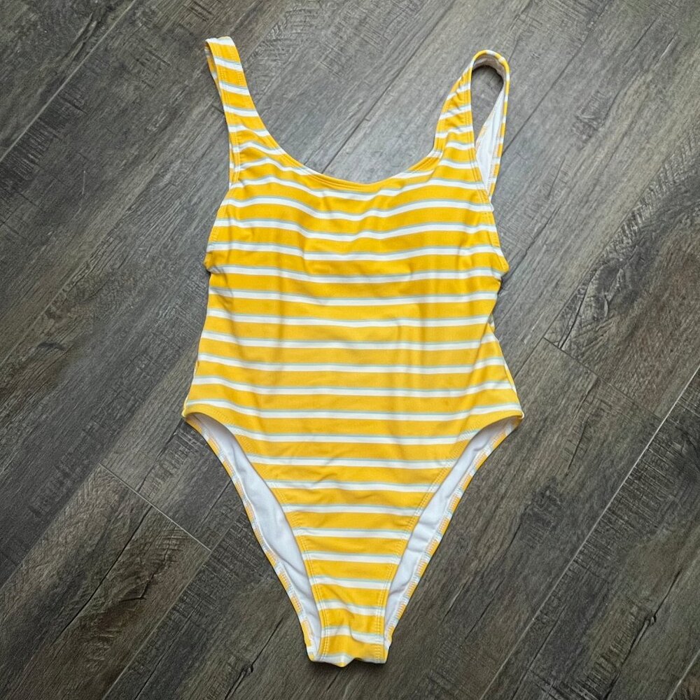 Xhilaration Yellow Striped One Piece Swim Suit ((size medium))